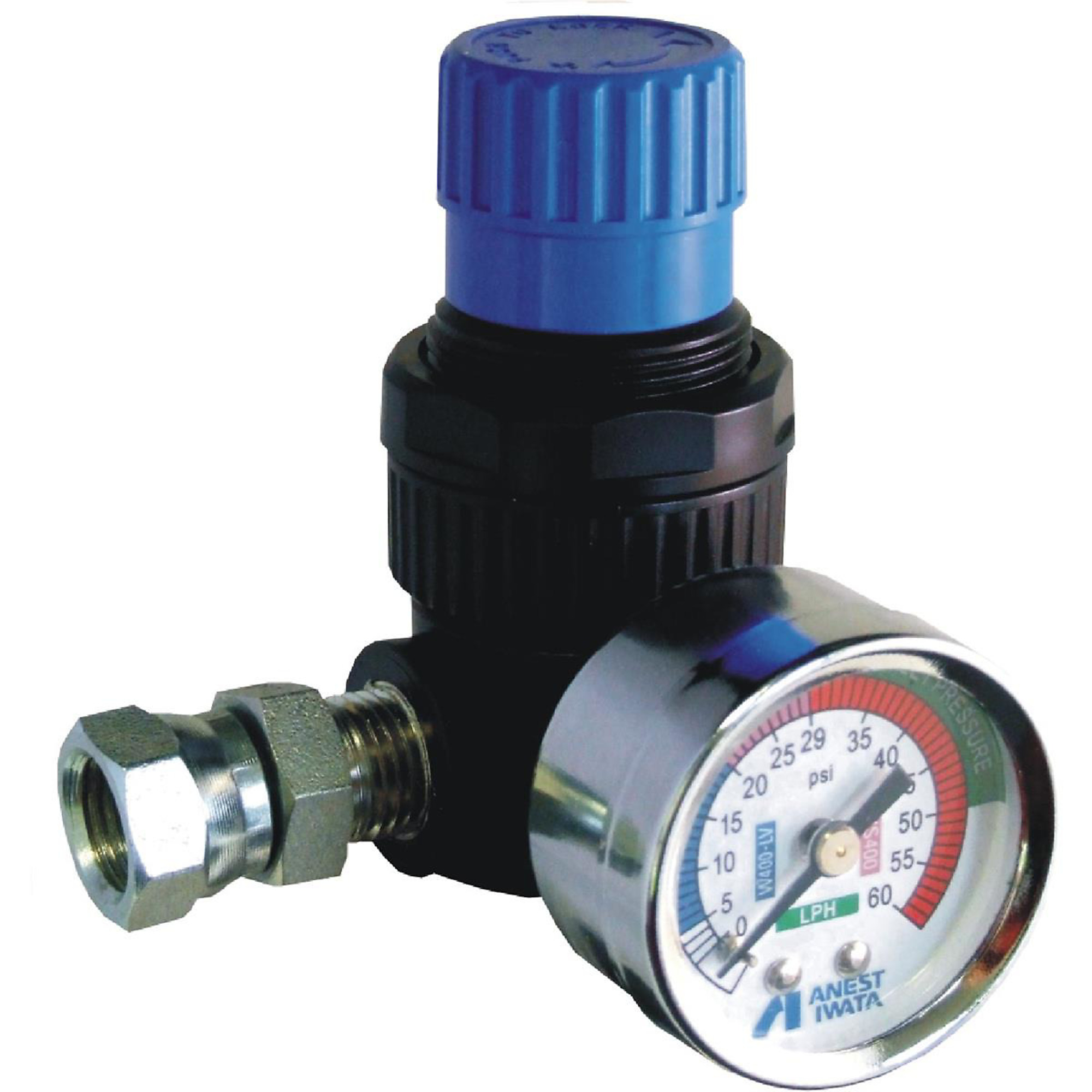 Iwata Compact Diaphragm Regulator — 1 psi Increments, Easy Control Knob, Glass Face Gauge, Model# IWA8131B